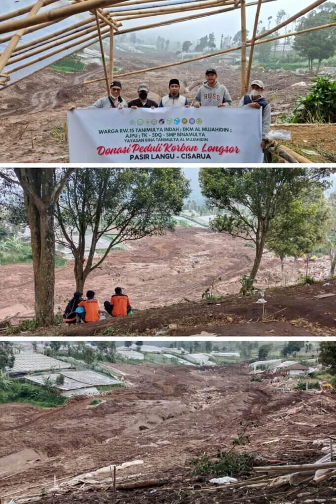 Kepedulian Nyata untuk Sesama, AJPU Bersama DKM Al Mujahidin dan YBTMA Salurkan Donasi Korban Longsor Pasir Langu – Cisarua